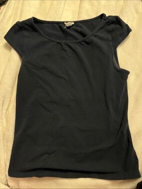 Garage Black Scoop Neck Short Sleeve apron back Tee Top